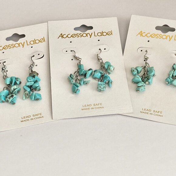 Vintage Turquoise Aqua Howlite Earrings Dangle Stone Chips Southwestern Style - Picture 5 of 9